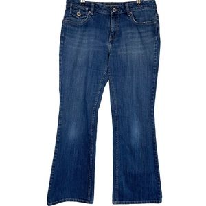 Banana Republic Factory Button Pocket Cropped Size 8 Boot Cut Blue Denim Jeans